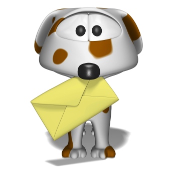 A cute dog holding a letter in its mouth